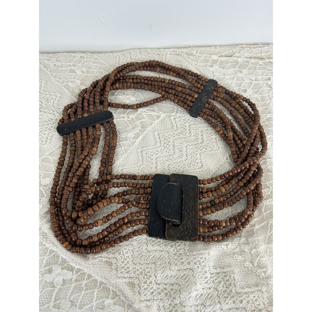 Wood Beaded Stretch Wide Brown Belt Vintage Boho Hippie Western Size M/L Tribal